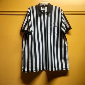 Vtg 80's Alleson Athletics Black White stripe Referee 1/4 zip pullover top 2XL